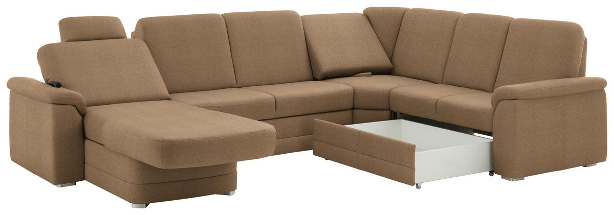 WOHNLANDSCHAFT  in Chenille Altrosa, Hellbraun  - Hellbraun/Alufarben, KONVENTIONELL, Holz/Textil (160/329/235cm) - Beldomo Comfort