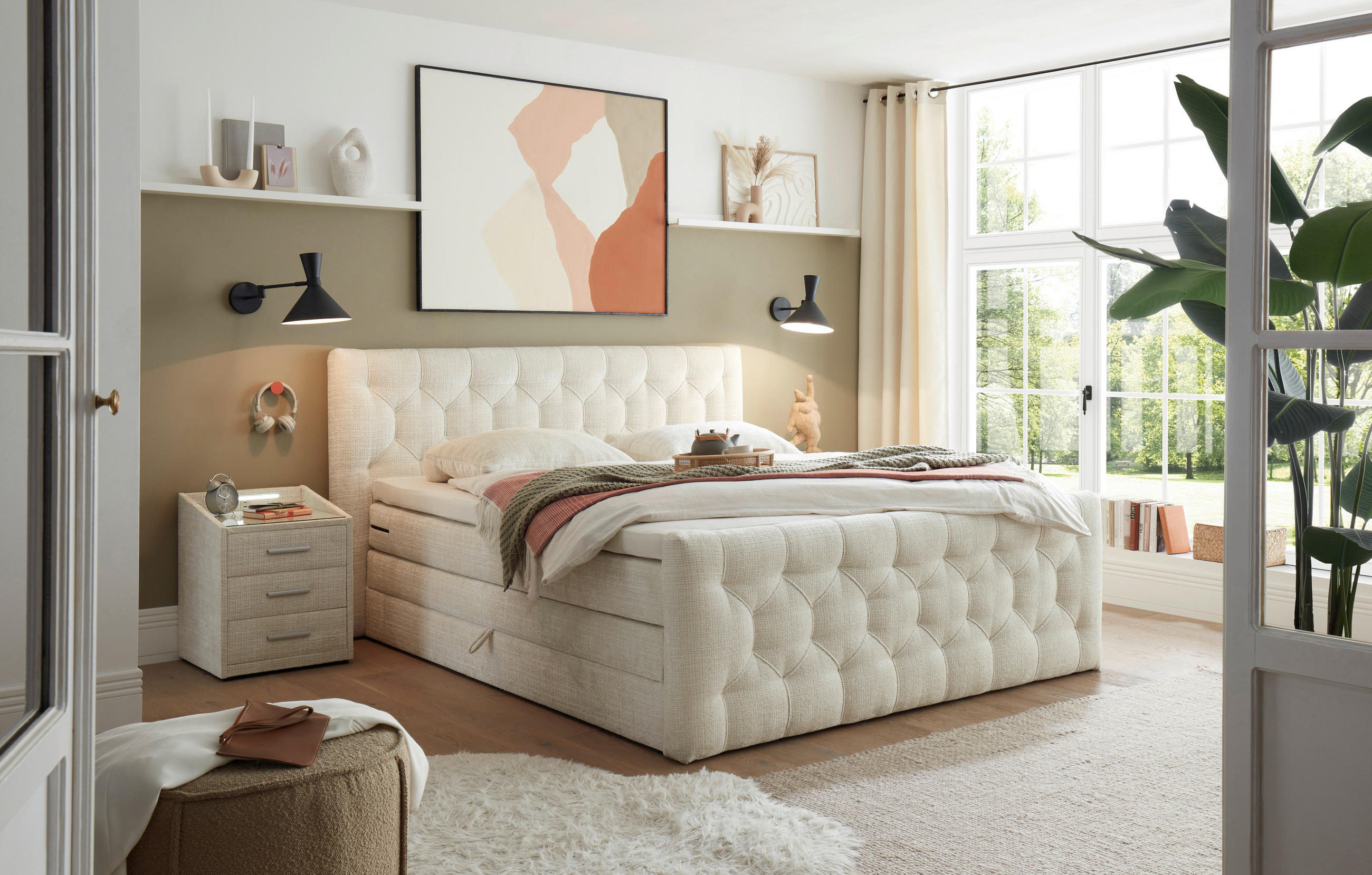 BOXSPRINGBETT 180/200 cm  in Creme  - Creme, MODERN, Holzwerkstoff/Kunststoff (180/200cm) - MID.YOU