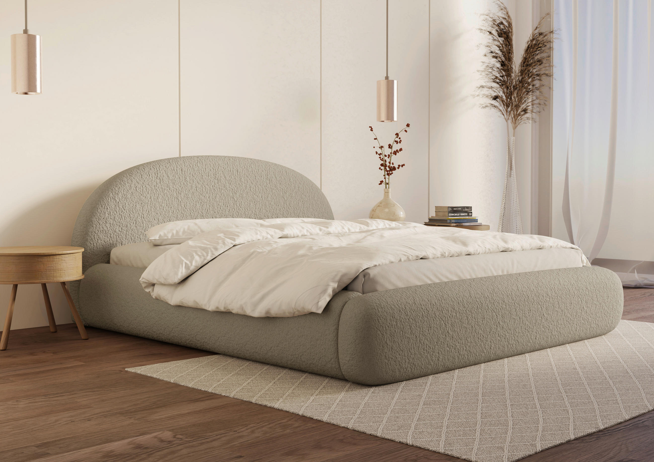POLSTERBETT 140/200 cm,  in Taupe, gepolstertes Kopfteil, Lattenrost, Bettkasten,  - Taupe/Schwarz, Design, Holz/Textil (140/200cm) - Chameo