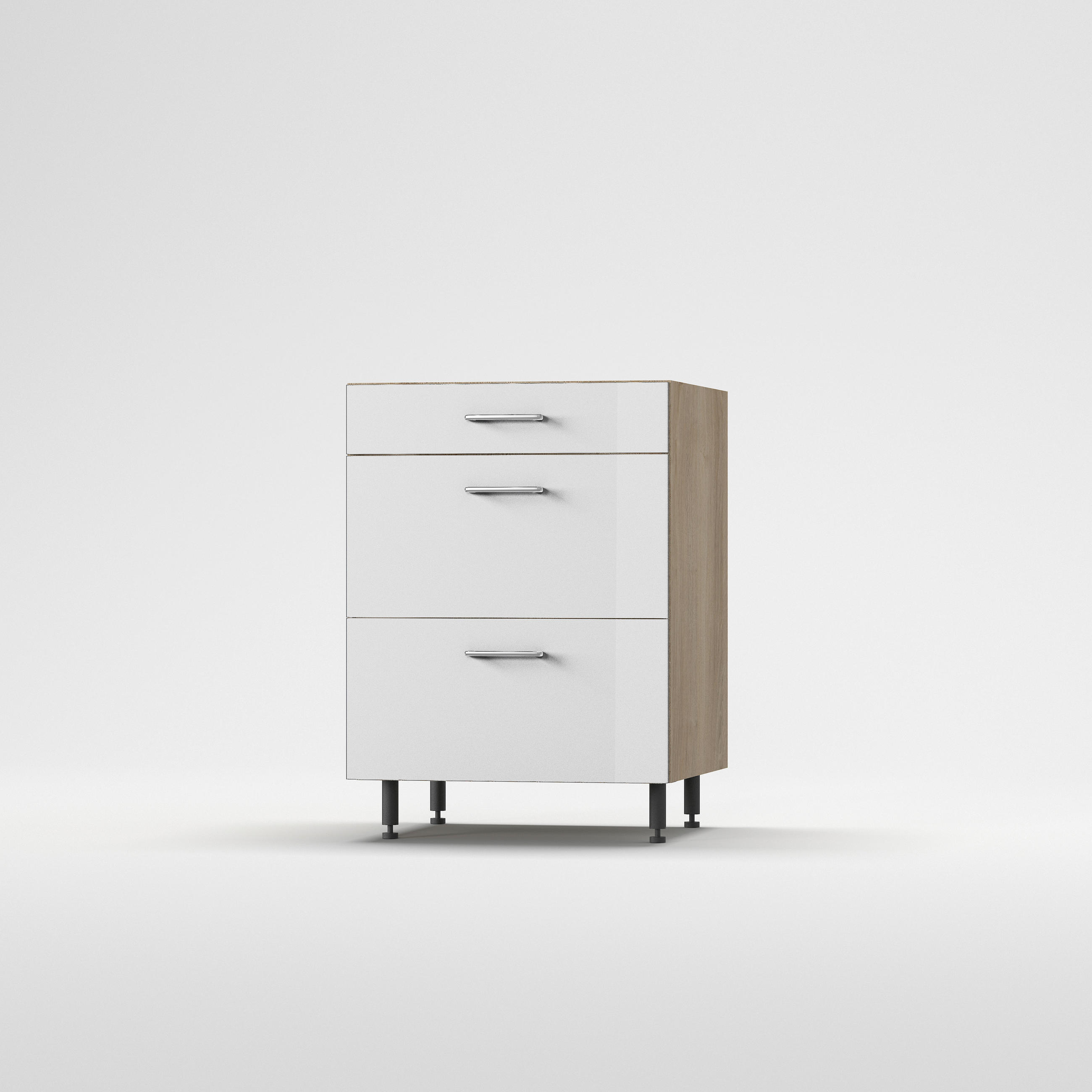 KONYHAI ALSÓSZEKRÉNY - tölgyfa színű/magasfényű fehér, Basics, fa/fém (60/87/56cm) - Carryhome