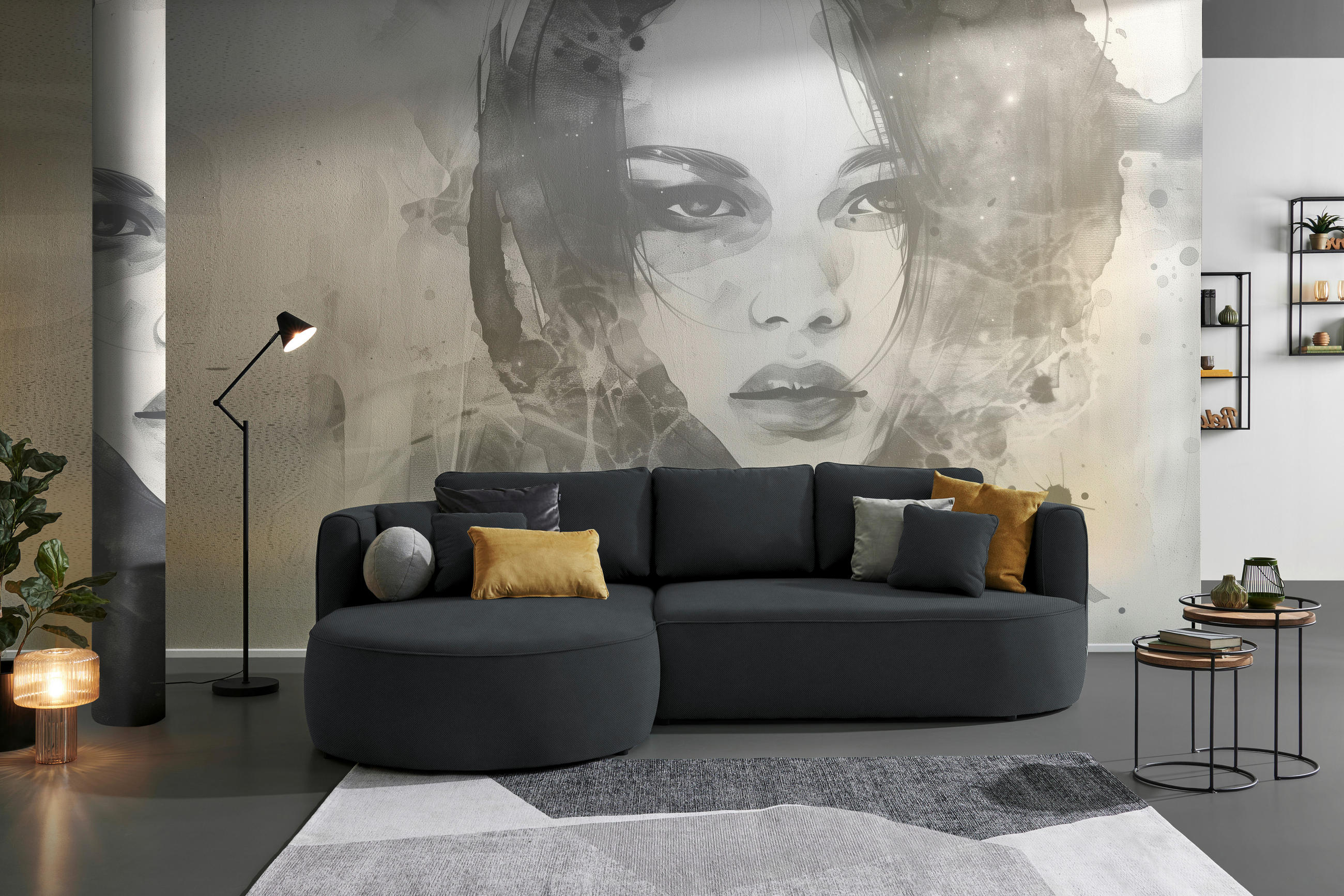 ECKSOFA in Webstoff Anthrazit  - Anthrazit/Schwarz, Design, Kunststoff/Textil (183/284cm) - Welnova