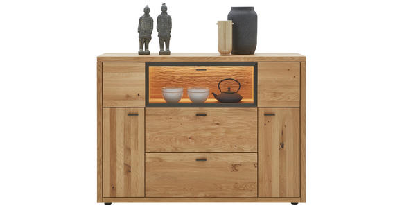 HIGHBOARD Eichefarben, Dunkelgrau 148/106/37 cm - Wildeiche/Dunkelgrau, Design, Glas/Holz (148/106/37cm) - Valnatura