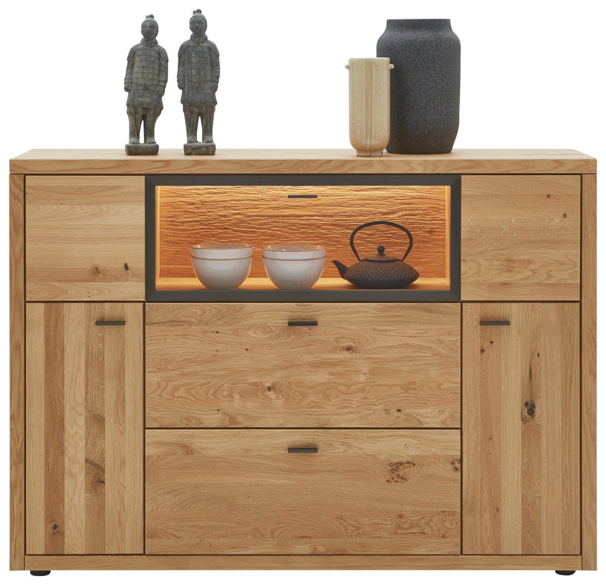 HIGHBOARD Eichefarben, Dunkelgrau  148/106/37 cm  - Wildeiche/Dunkelgrau, Design, Glas/Holz (148/106/37cm) - Valnatura