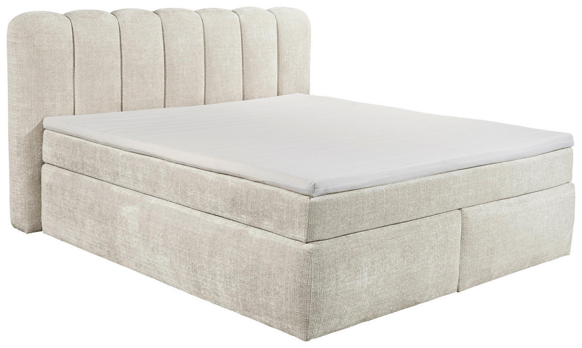 BOXSPRINGBETT 240/200 cm,  in Creme, gepolstertes Kopfteil, Topper, Matratzen, H3 + H4 = fest + sehr fest  - Creme/Schwarz, LIFESTYLE, Holzwerkstoff/Kunststoff (240/200cm) - Boxxx