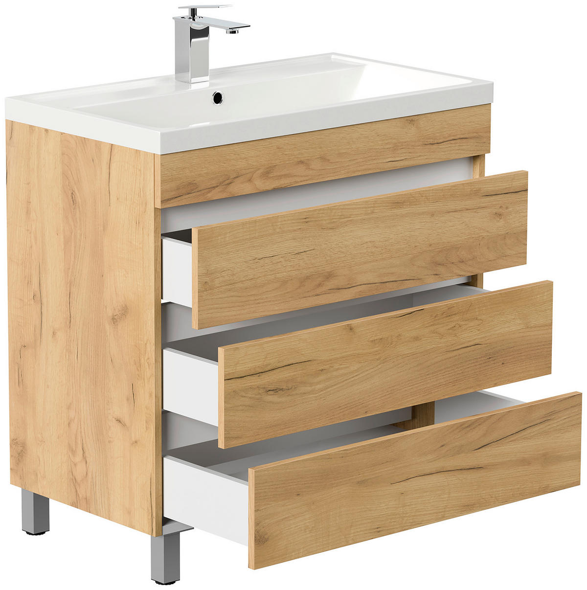WASCHTISCHKOMBI 80 cm  - Eichefarben, Trend, Holzwerkstoff/Kunststoff (80cm) - MID.YOU
