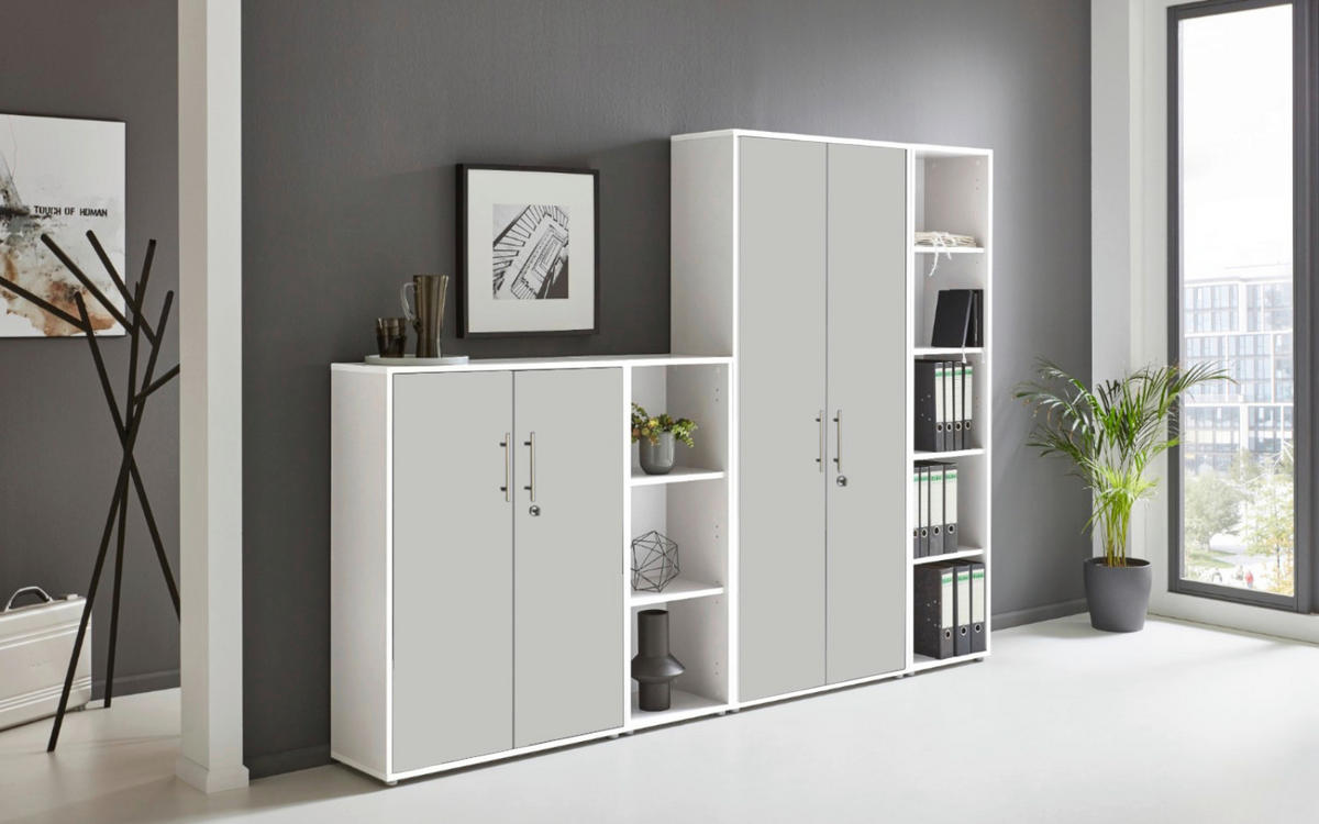 AKTENSCHRANK Weiß, Hellgrau  - Hellgrau/Weiß, MODERN, Holzwerkstoff (128,5/185,6/33cm) - MID.YOU