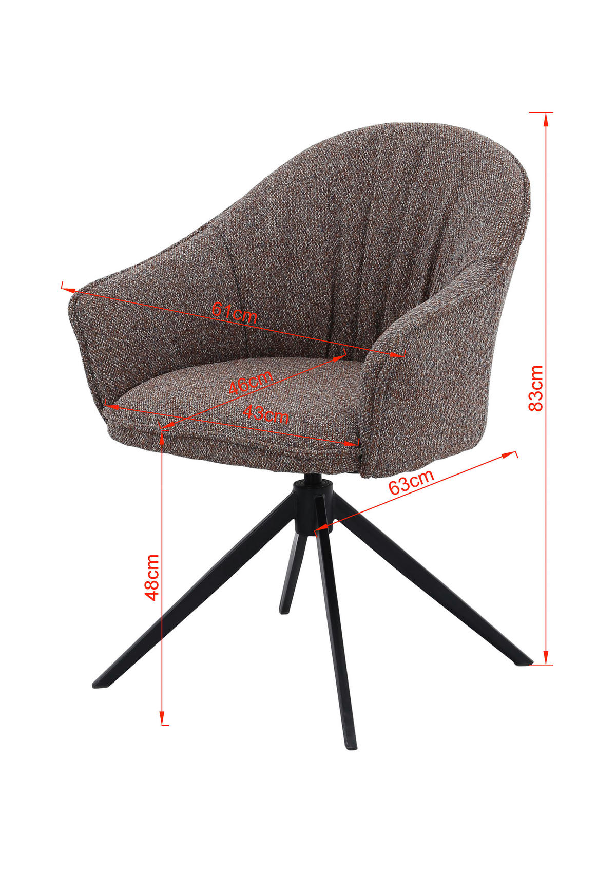 ARMLEHNSTUHL  Sitzfläche 360° drehbar, automatische Rückholfunktion Webstoff  - Rot/Schwarz, Design, Textil/Metall (66/83/64cm) - Novel