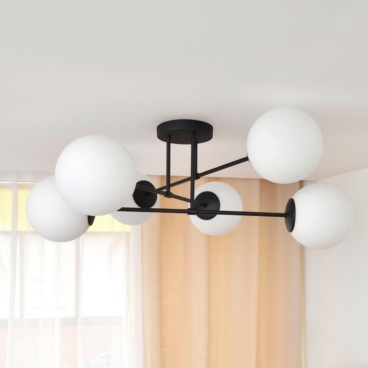 DECKENLEUCHTE    76/76/31 cm  - Schwarz/Weiß, Design, Glas/Metall (76/76/31cm)