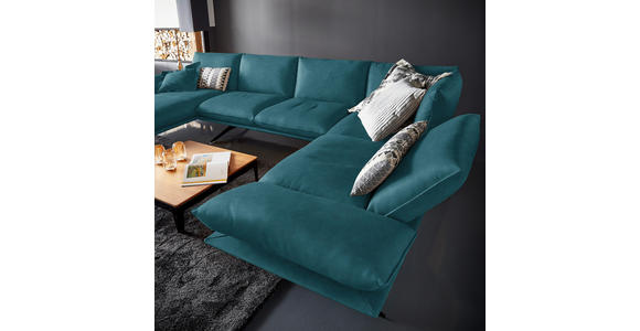 WOHNLANDSCHAFT in Echtleder Petrol - Petrol/Schwarz, Natur, Leder/Metall (155/359/217cm) - Dieter Knoll