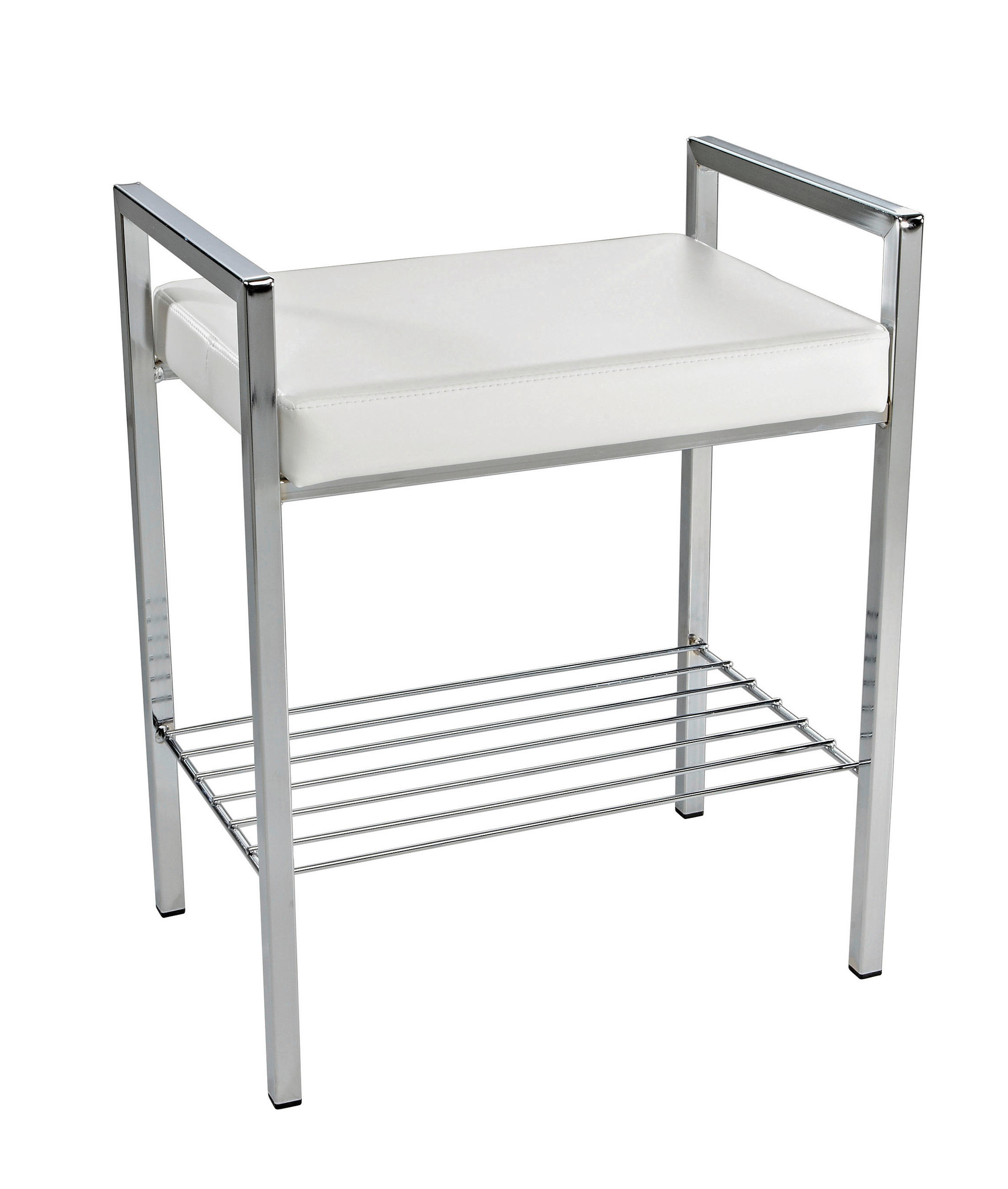 BADHOCKER - Chromfarben/Weiß, Basics, Textil/Metall (50/60/36cm)