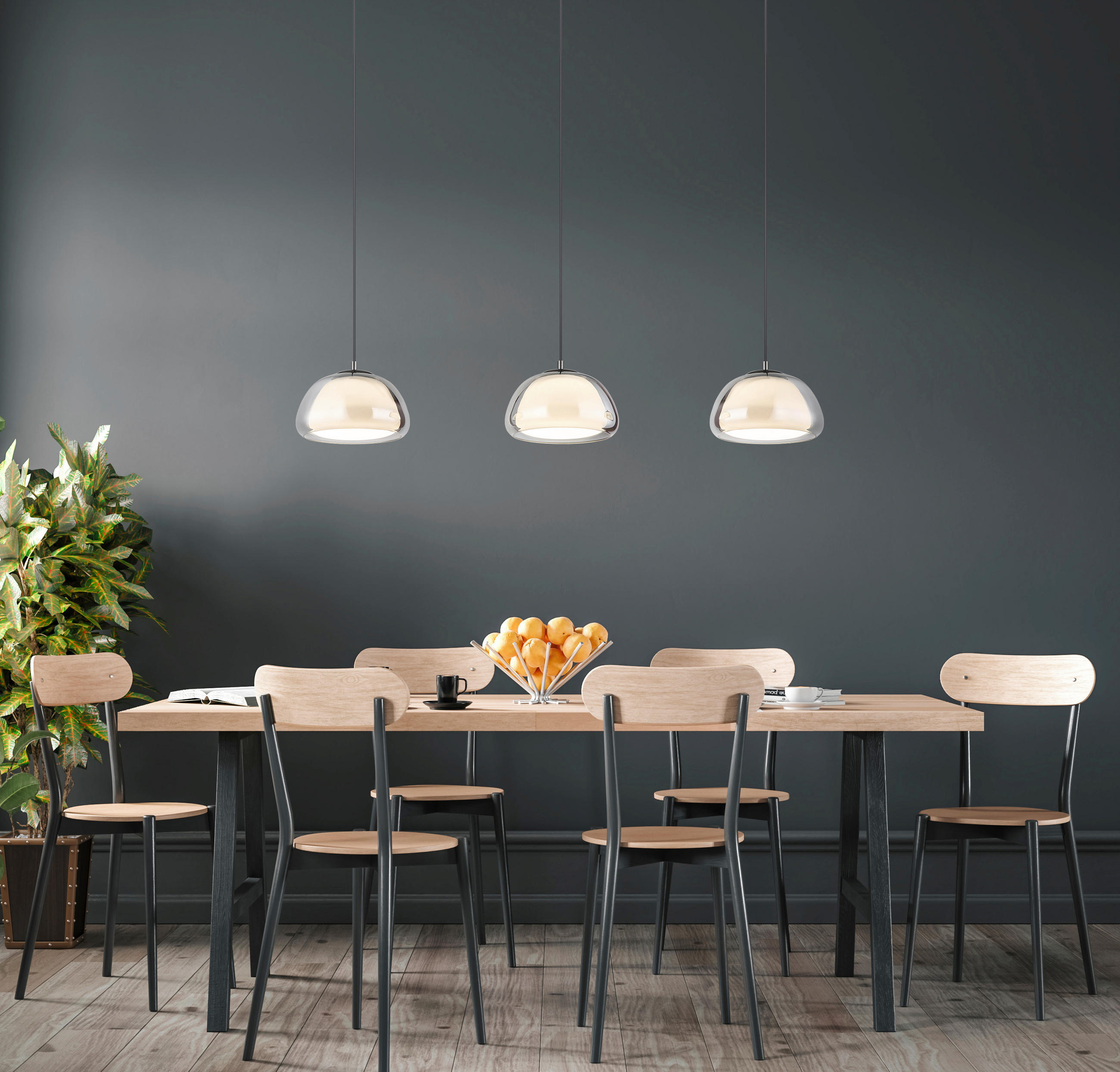 LED-HÄNGELEUCHTE 117/25/120 cm - Schwarzchrom/Schwarz, Design, Glas/Textil (117/25/120cm) - Globo