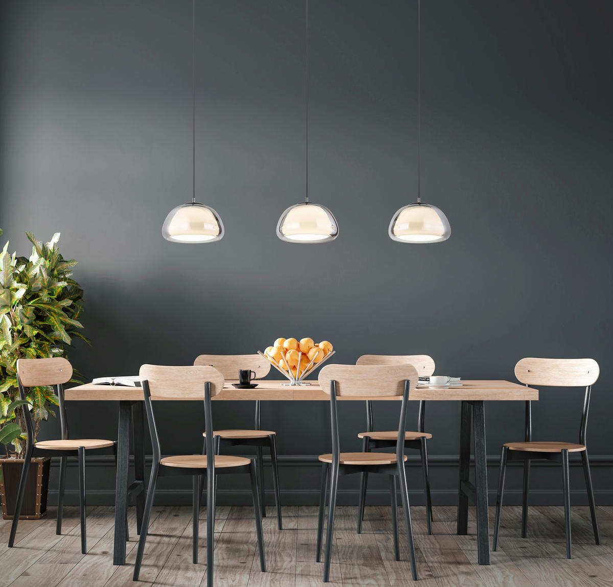 LED-HÄNGELEUCHTE 117/25/120 cm  - Schwarzchrom/Schwarz, Design, Glas/Textil (117/25/120cm) - Globo