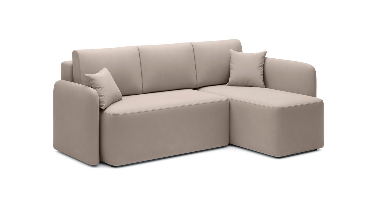 ECKSOFA Beige Plüsch  - Beige/Schwarz, Design, Kunststoff/Textil (206/150cm) - MID.YOU