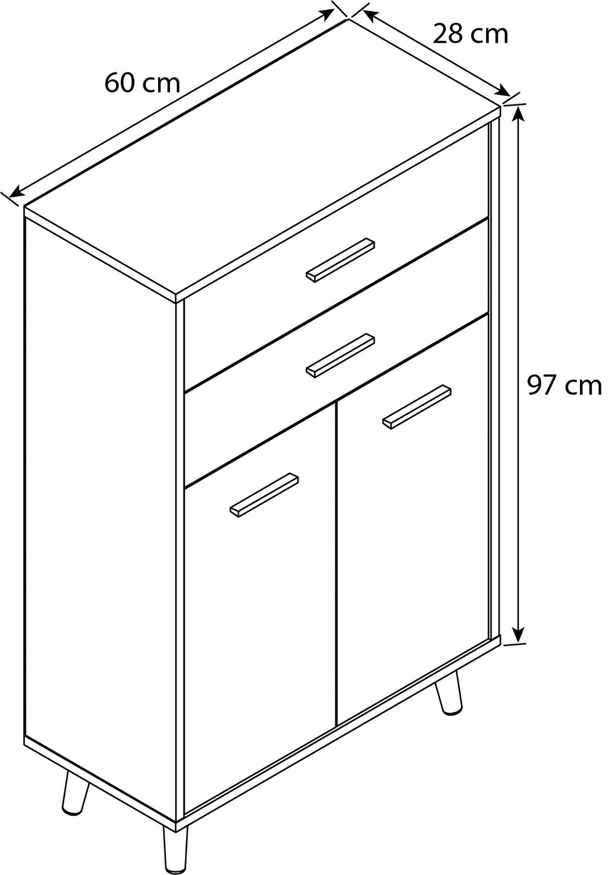 HIGHBOARD  in 60/97/28 cm  - Eiche dunkel/Weiss, Modern, Holzwerkstoff/Metall (60/97/28cm) - MID.YOU