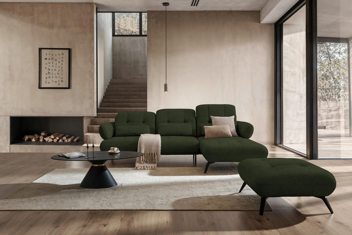 ECKSOFA Chenille Grün  - Schwarz/Grün, Design, Textil/Metall (282/189cm) - Novel