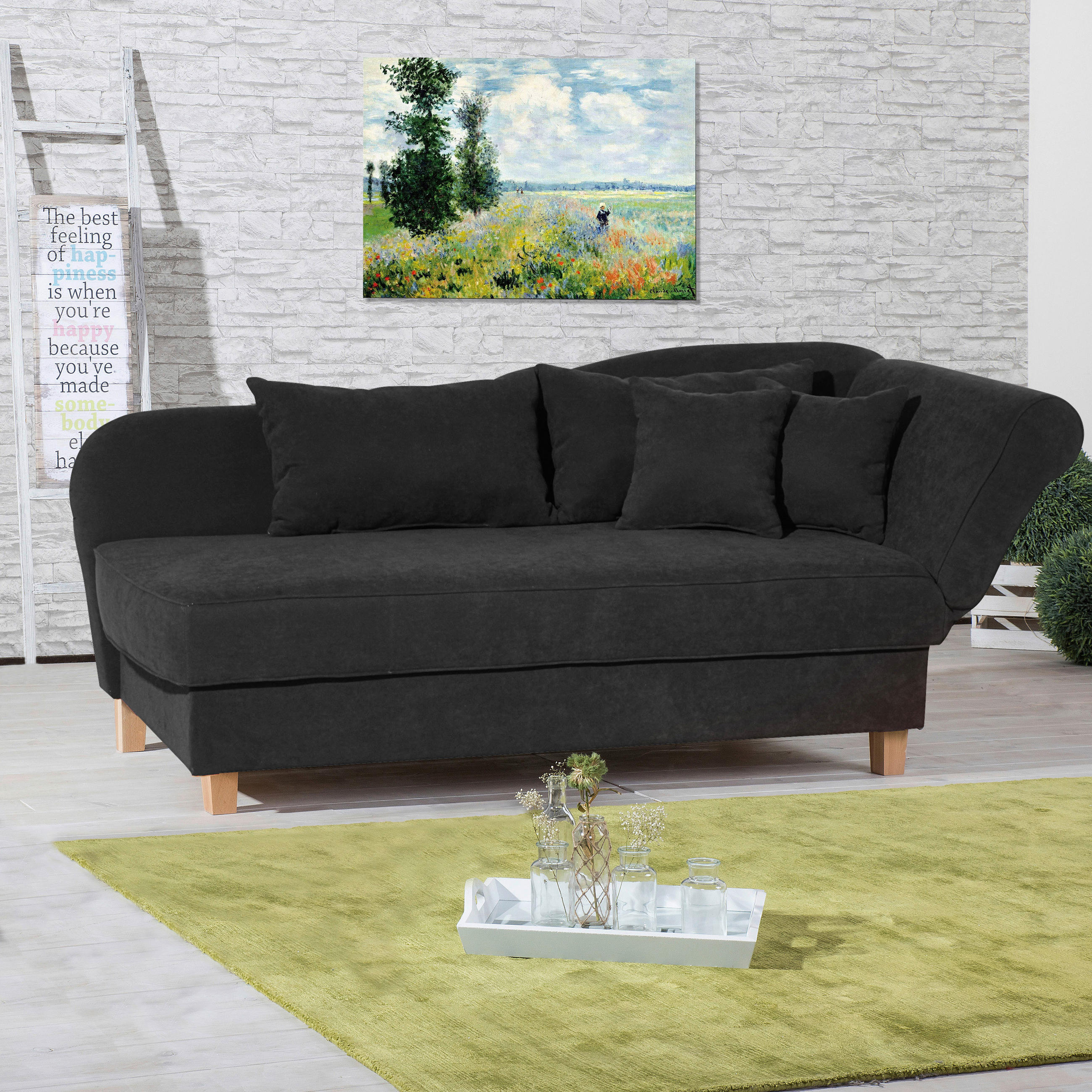 RÉCAMIERE Schwarz Velours  - Buchefarben/Schwarz, Design, Holz/Textil (190/88/82cm) - Max Winzer