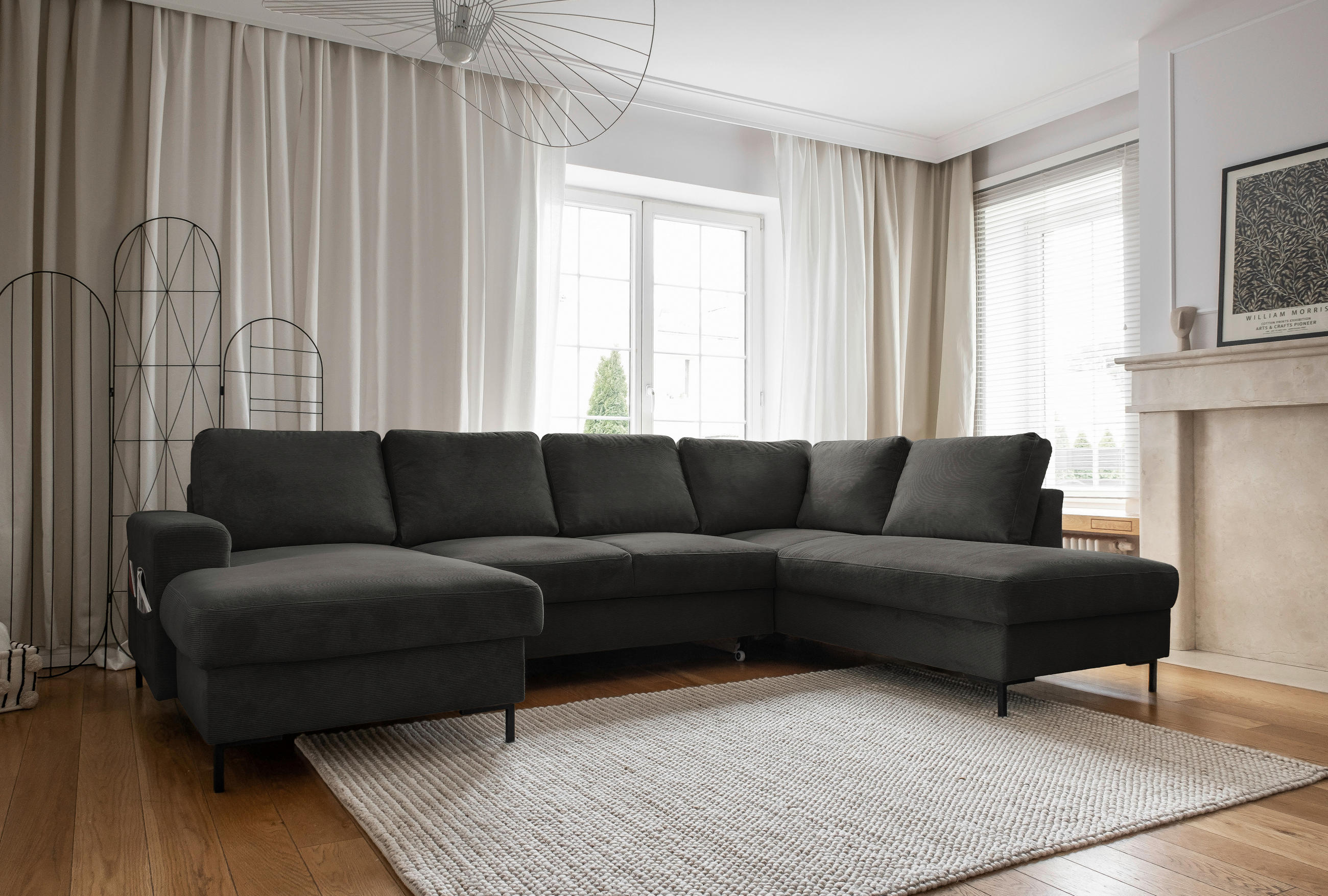 CANAPEA MODULARĂ textil gri  - negru/gri, Design, metal/textil (148/303/197cm) - MID.YOU