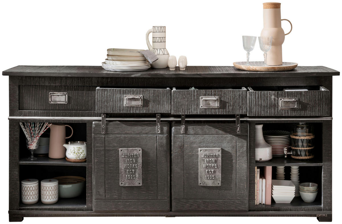 SIDEBOARD 200/90/45 cm  - Schwarz/Grau, KONVENTIONELL, Holz/Metall (200/90/45cm) - Livetastic