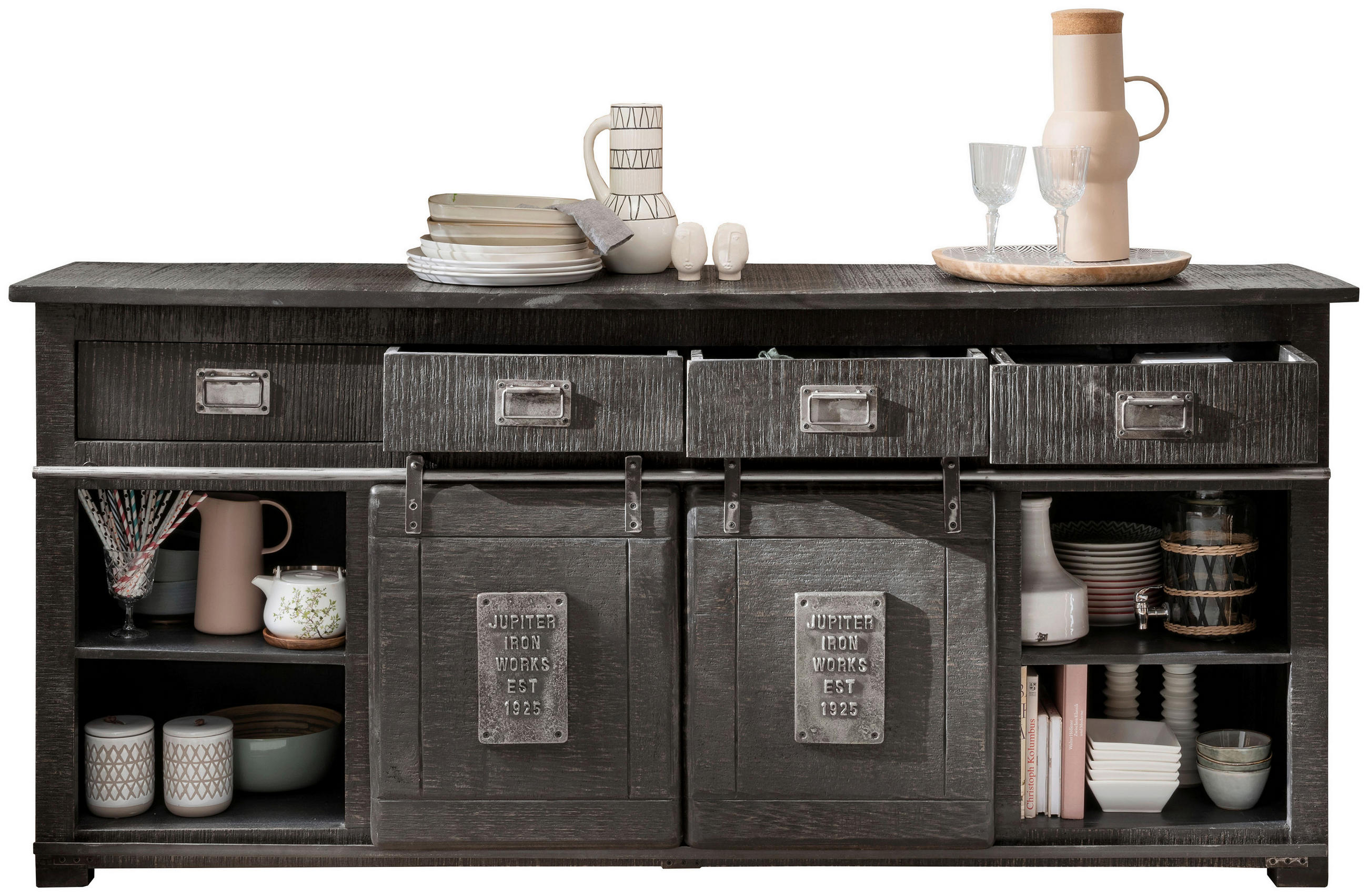 Livetastic ŠIROKÁ KOMODA, mangové dřevo, šedá, 200/90/45 cm