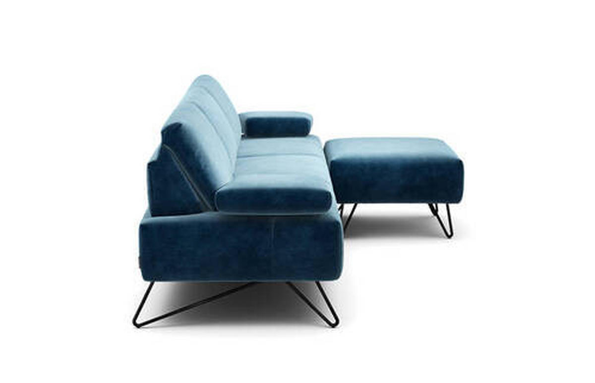 3-SITZER-SOFA in Samt Blau  - Blau/Schwarz, Design, Textil/Metall (234-264/85/86-94cm) - SENSOO