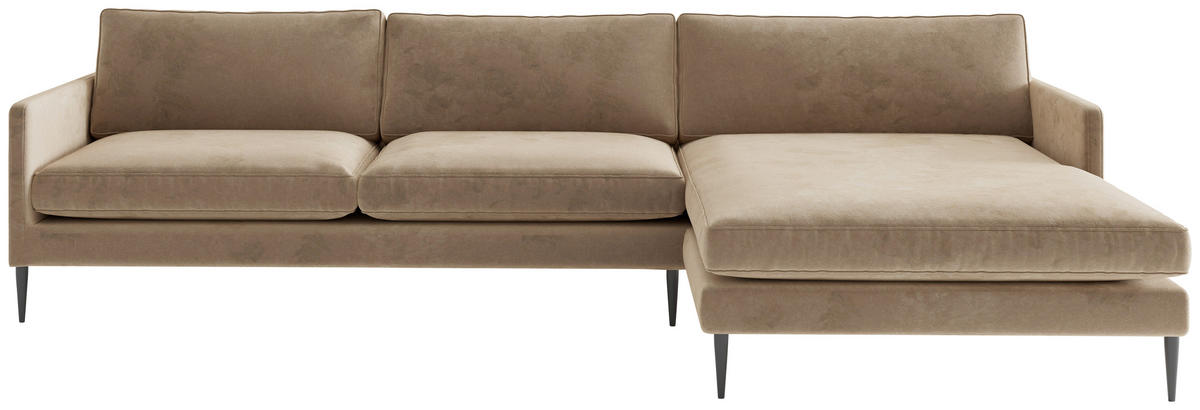 ECKSOFA in Samt, Velours Hellbraun  - Hellbraun, Design, Textil/Metall (277/154cm) - Livetastic