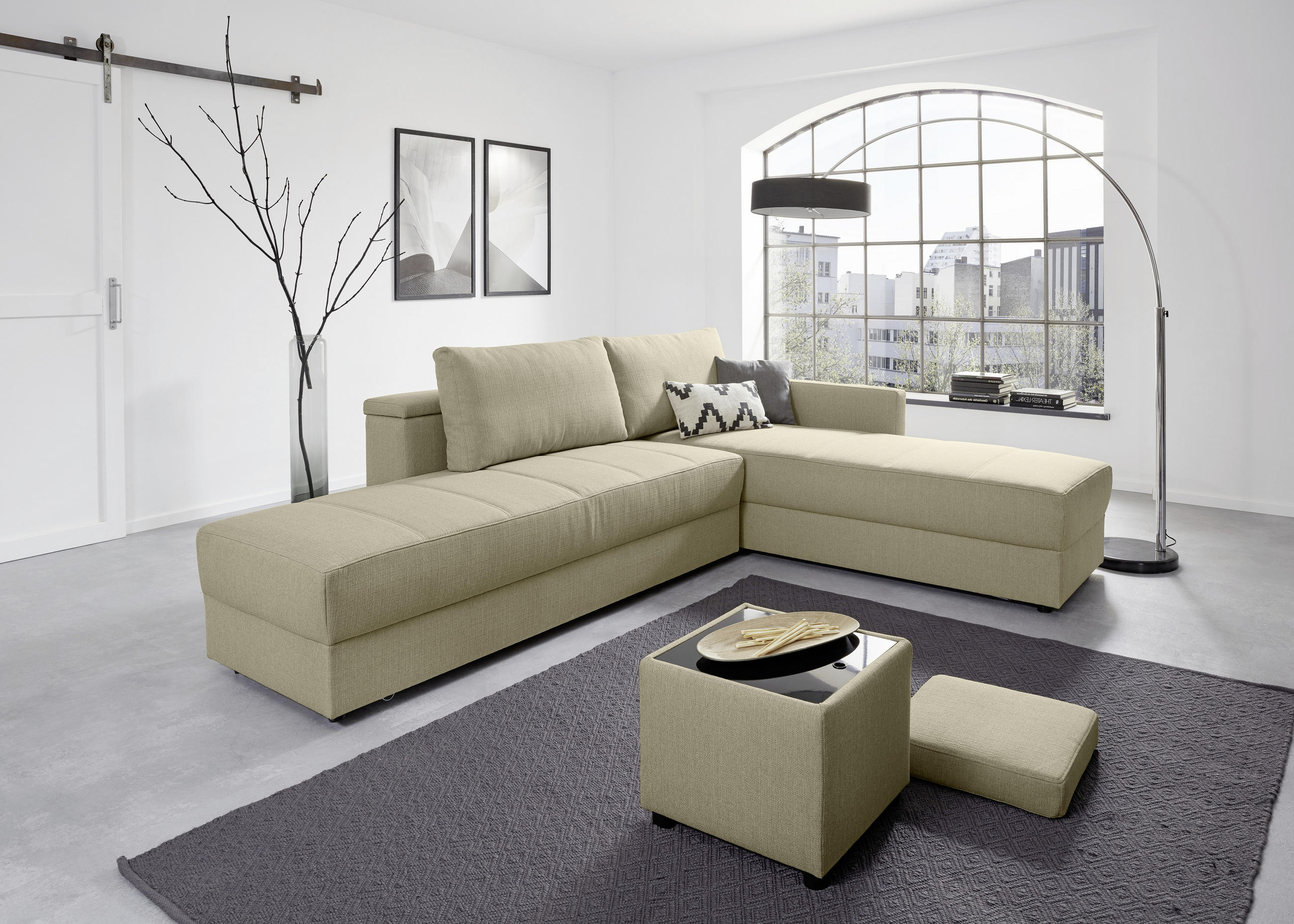 ECKSOFA Beige Webstoff  - Beige/Schwarz, Design, Kunststoff/Textil (287/229cm) - LOOKS by W.Joop
