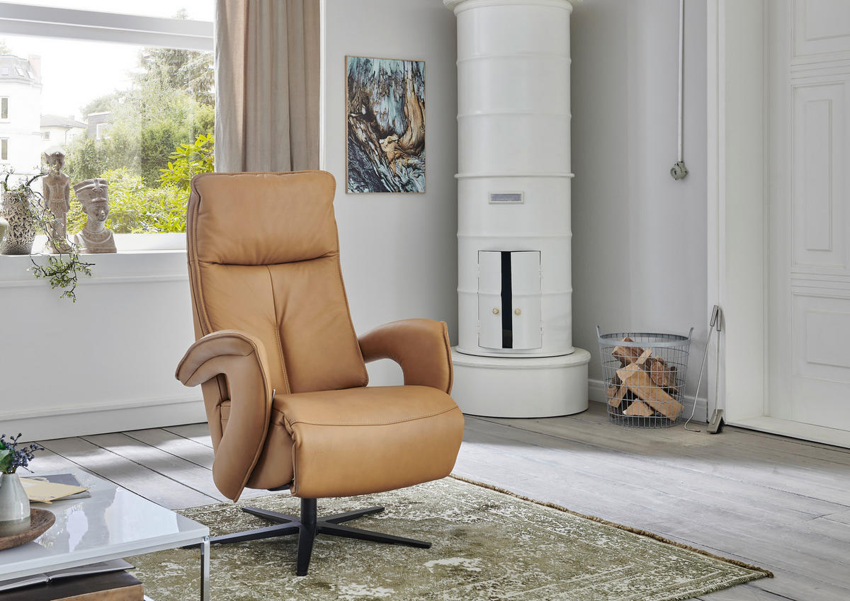 RELAXSESSEL in Leder Dunkelgelb  - Dunkelgelb/Schwarz, Design, Leder/Metall (77/110/87cm) - Valdera