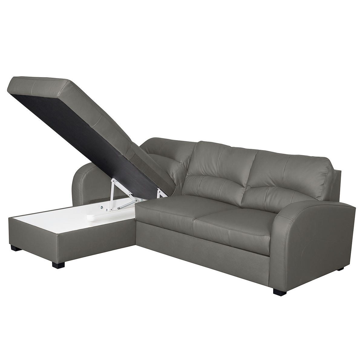 ECKSOFA 168/227 cm TILO in Lederlook Grau Bettkasten  168/227 cm  - Schwarz/Grau, Design, Kunststoff/Textil (168/227cm) - Livetastic