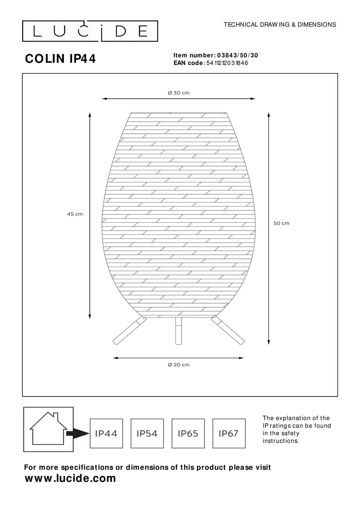 AUßENLEUCHTE 30/30/50 cm   - LIFESTYLE, Kunststoff (30/30/50cm) - Lucide