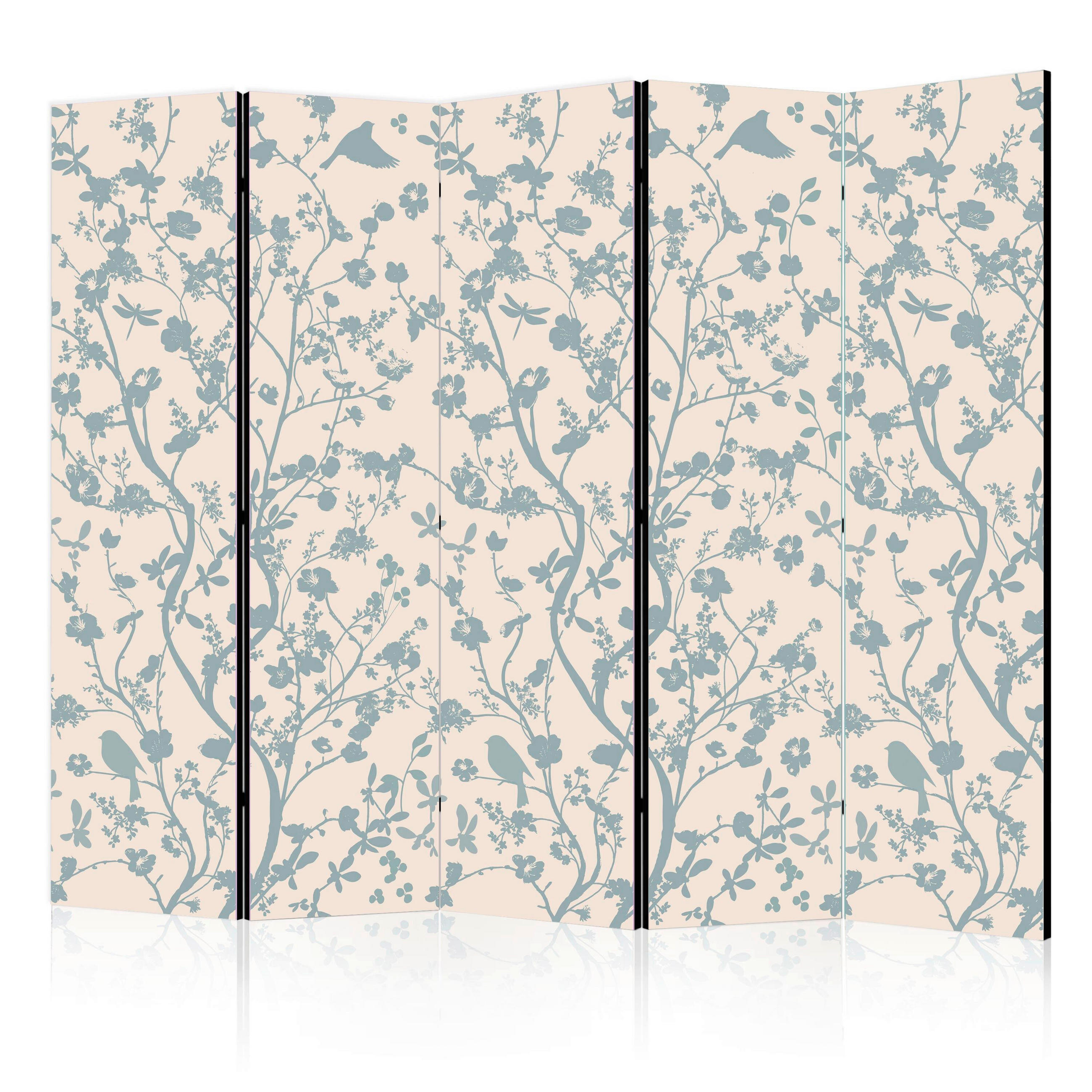 PARAVENT mit 5  Flügel - Beige/Hellblau, Basics, Holz/Textil (225cm) - artgeist