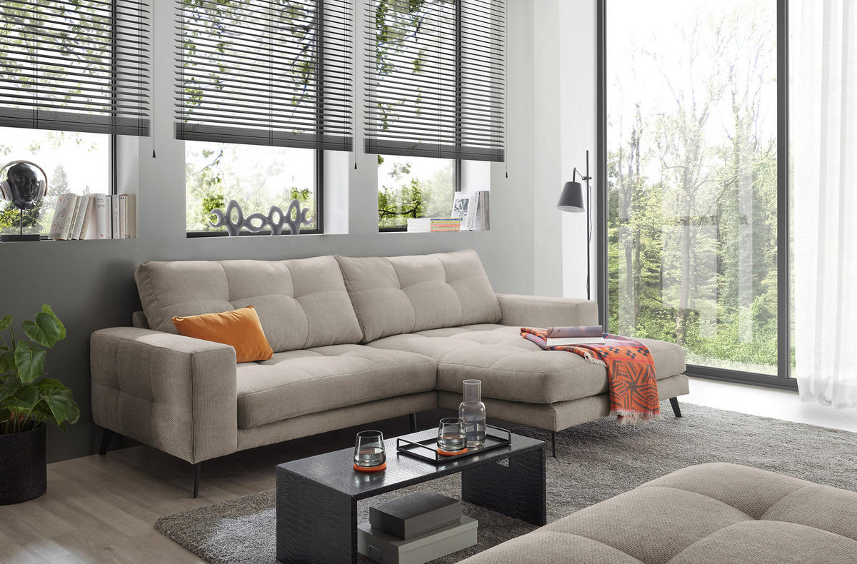 ECKSOFA ROCKPORT Greige Webstoff  - Greige/Schwarz, Basics, Textil/Metall (247/171cm) - Livetastic