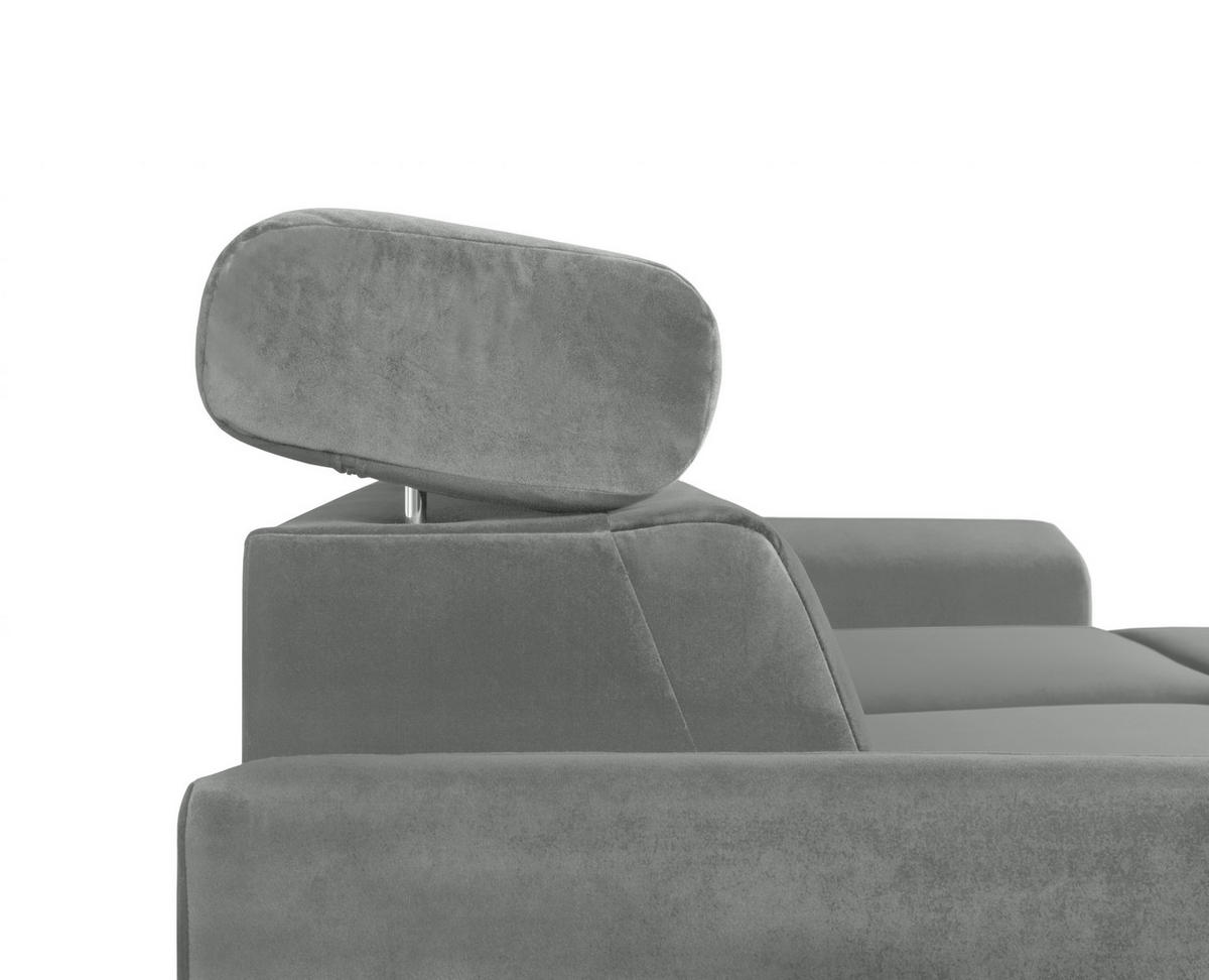 ECKSOFA in Velours Grau  - Alufarben/Grau, Design, Holz/Textil (243/186cm) - MID.YOU
