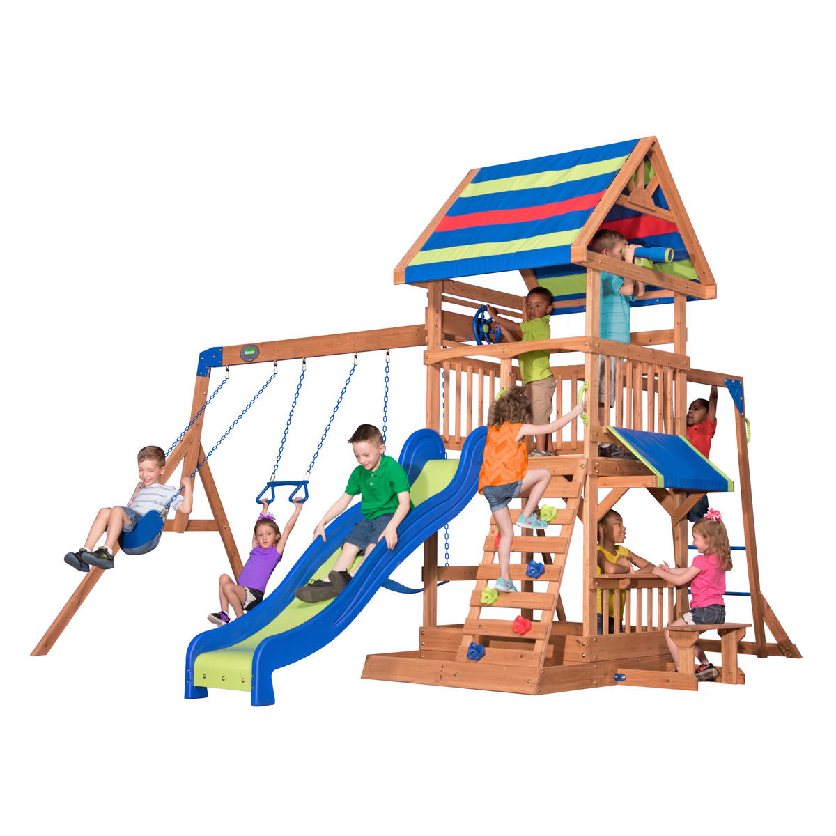 SPIELTURM B1808034 NORTHBROOK 429,3/299,7/136,9 cm Backyard Discovery  - Blau/Rot, Basics, Holz (429,3/299,7/136,9cm) - Ambia Garden