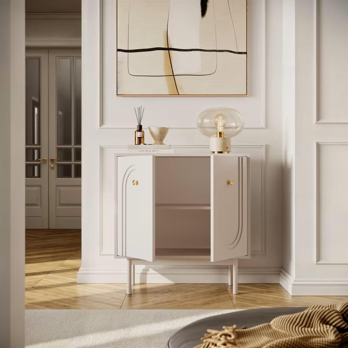 KOMMODE Mazoma, 79/84/39 cm,  - Kaschmir/Goldfarben, Design, Holzwerkstoff/Metall (79/84/39cm) - Boxxx