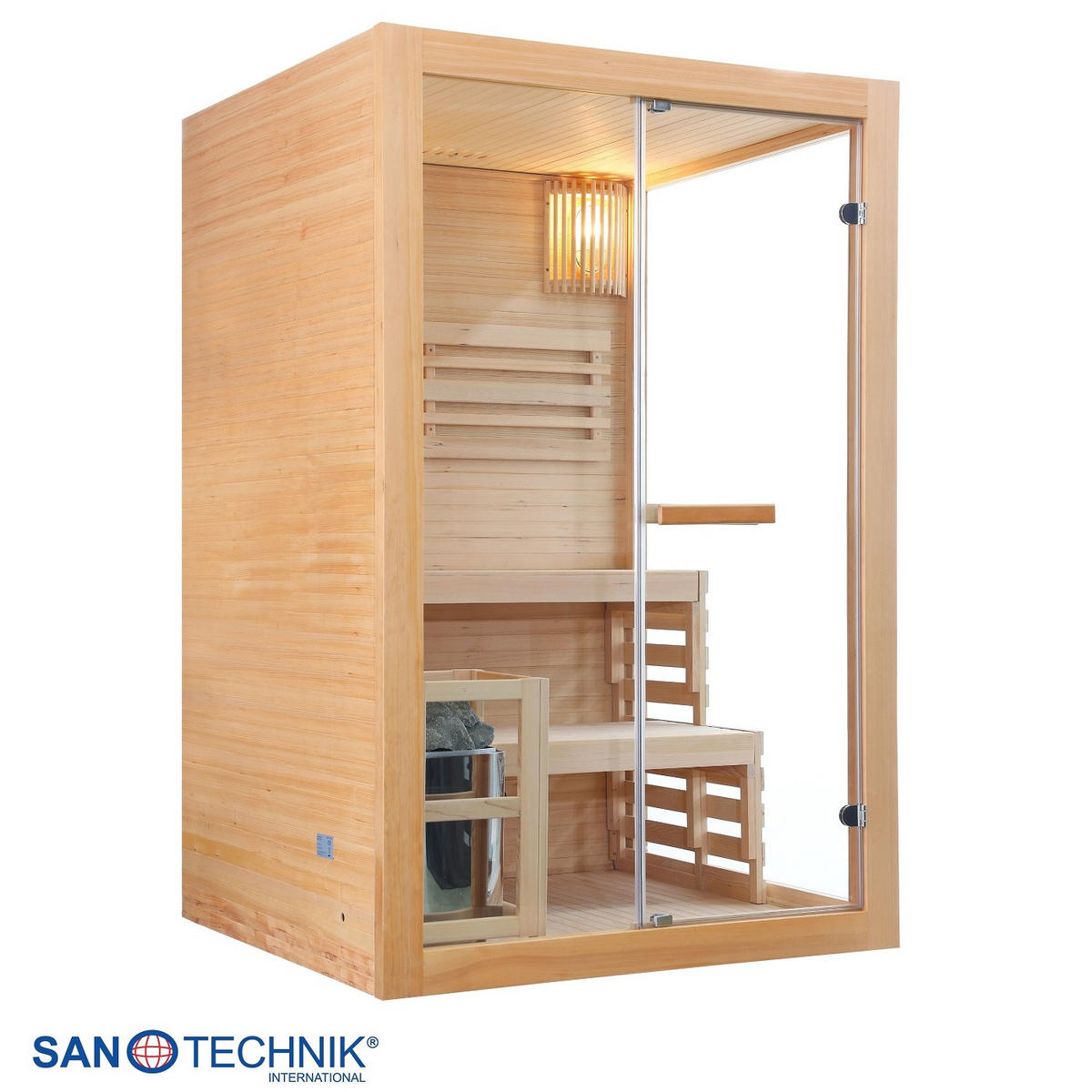 SAUNA für 2 Personen  - Naturfarben, Basics, Glas/Holz (130/120/200cm) - Sanotechnik