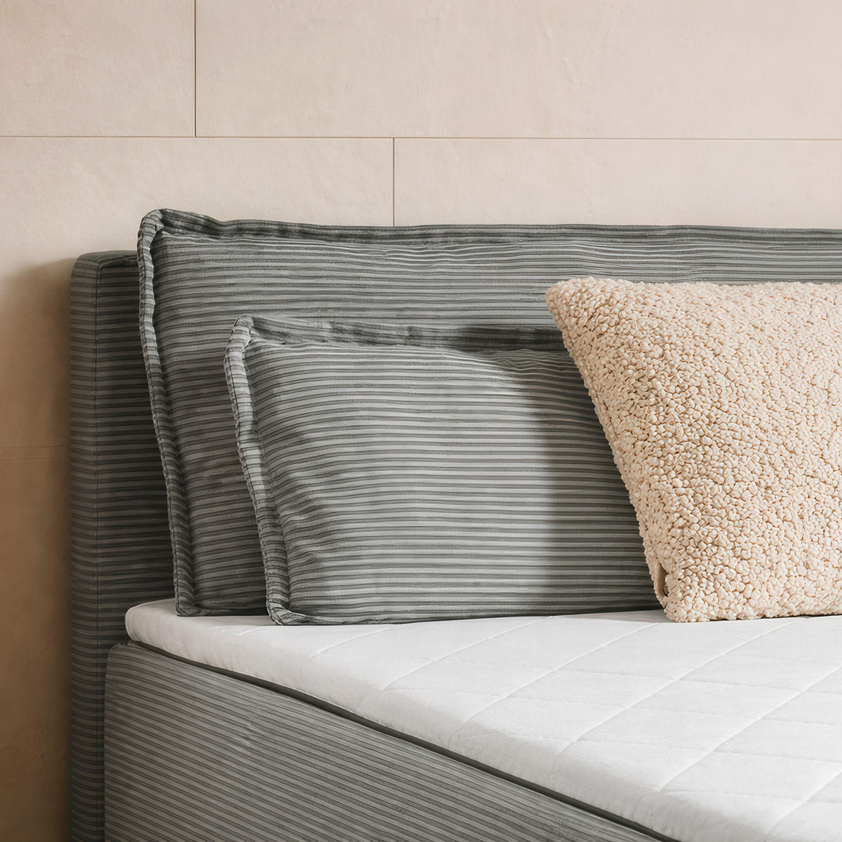 BOXBETT 120/200 cm,  in Hellgrau, Kissen, Bettkasten, Topper, H3 = fest  - Hellgrau/Schwarz, Design, Kunststoff/Textil (120/200cm) - Chameo