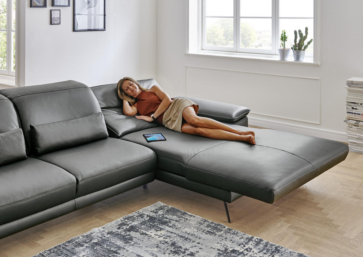 ECKSOFA in Echtleder Hellbraun  - Hellbraun/Schwarz, Design, Leder/Metall (193/328cm) - Dieter Knoll