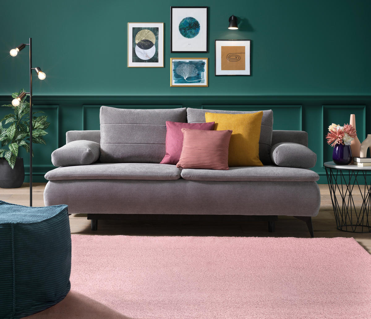 BOXSPRINGSOFA in Flachgewebe Grau  - Schwarz/Grau, Design, Textil/Metall (204/93/100cm) - Novel