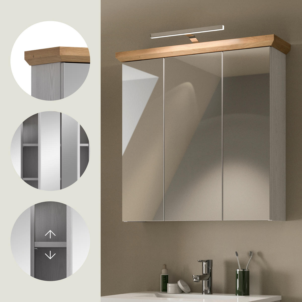 SPIEGELSCHRANK 69/71/21 cm  - Lärchefarben, Trend, Glas/Holzwerkstoff (69/71/21cm) - MID.YOU