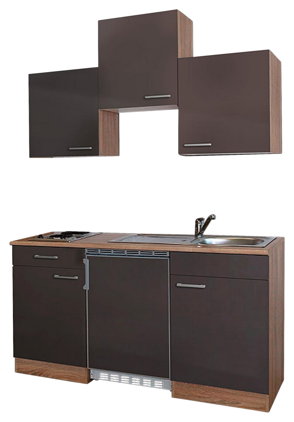 MINIKÜCHE 150 cm   in Grau, Eichefarben  - Eichefarben/Grau, Basics, Holzwerkstoff (150cm) - Respekta