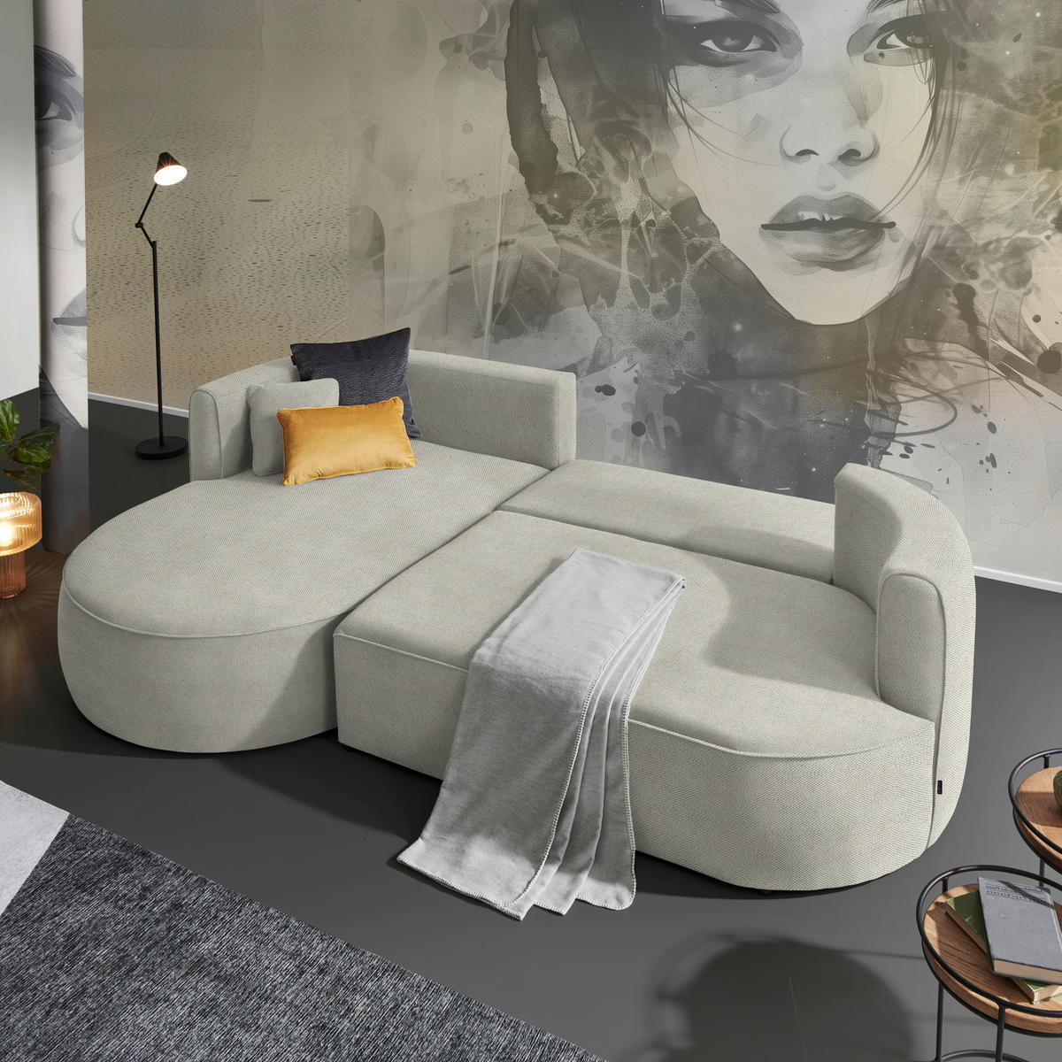 ECKSOFA in Webstoff Creme  - Creme/Schwarz, Modern, Kunststoff/Textil (284/183cm) - Welnova