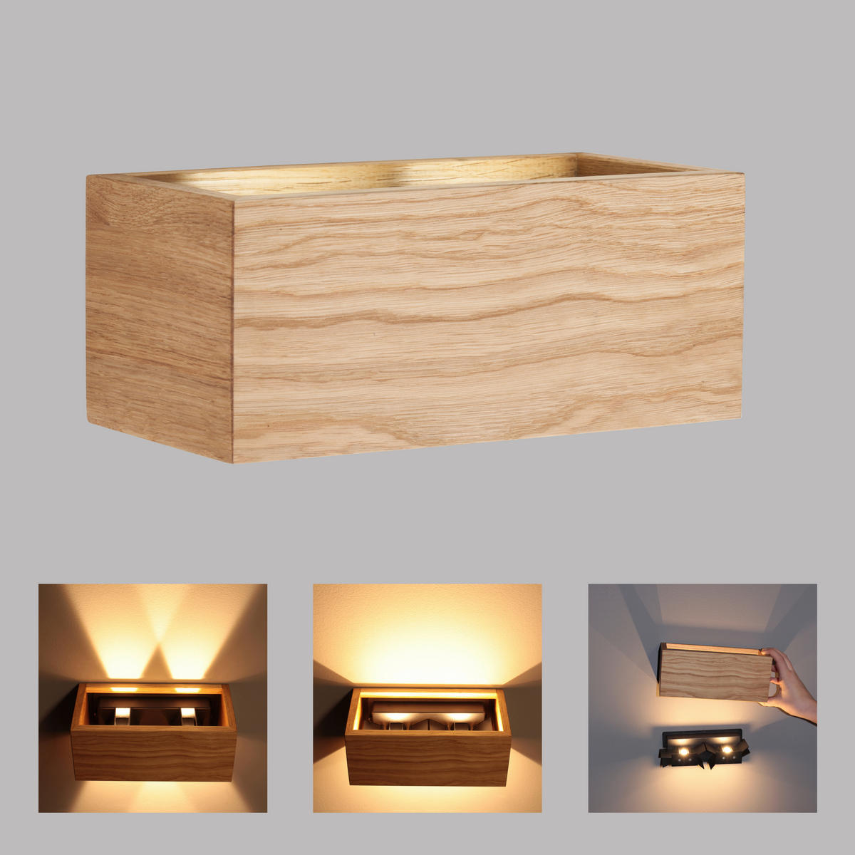 LED-WANDLEUCHTE Shine-Wood 23/23/10 cm   - Schwarz, Natur, Holz/Metall (23/23/10cm) - Fischer & Honsel