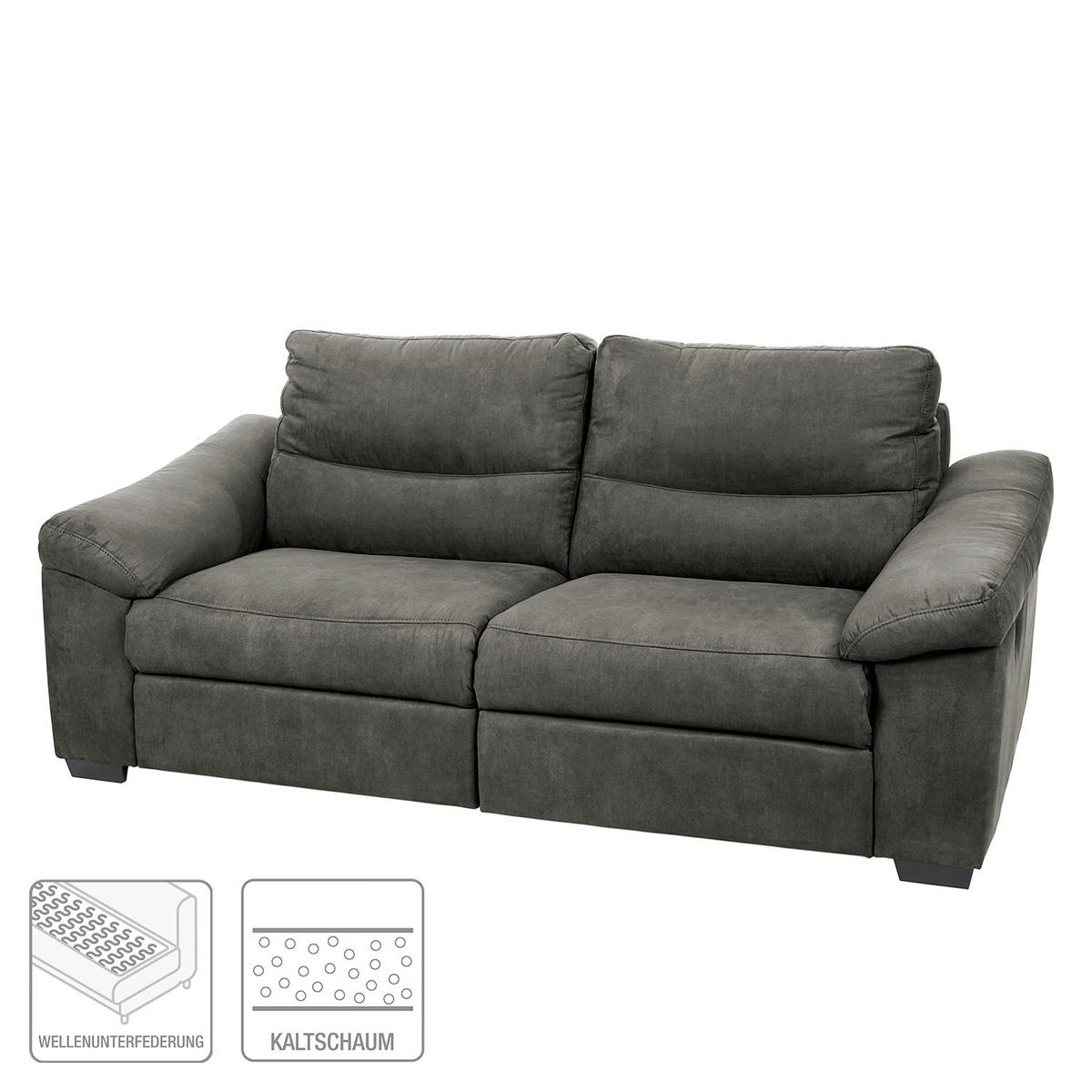 2,5-SITZER HAMPTON in Flachgewebe Anthrazit Landhaus  - Anthrazit/Schwarz, Design, Holz/Textil (214/97/97cm) - Livetastic