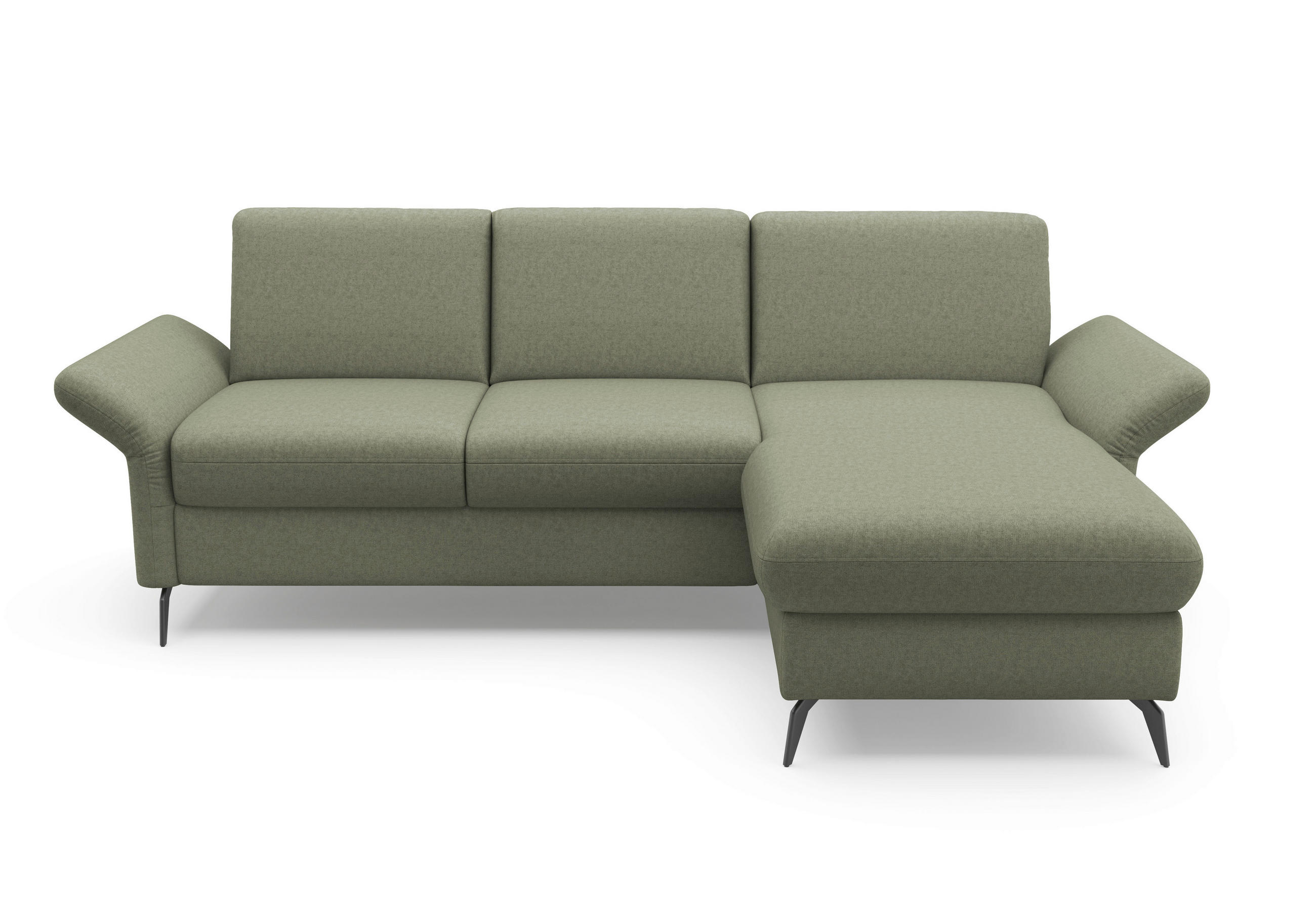 ECKSOFA ROCHELLE E Olivgrün Flachgewebe  - Schwarz/Olivgrün, KONVENTIONELL, Textil/Metall (251/164cm) - Sit & More