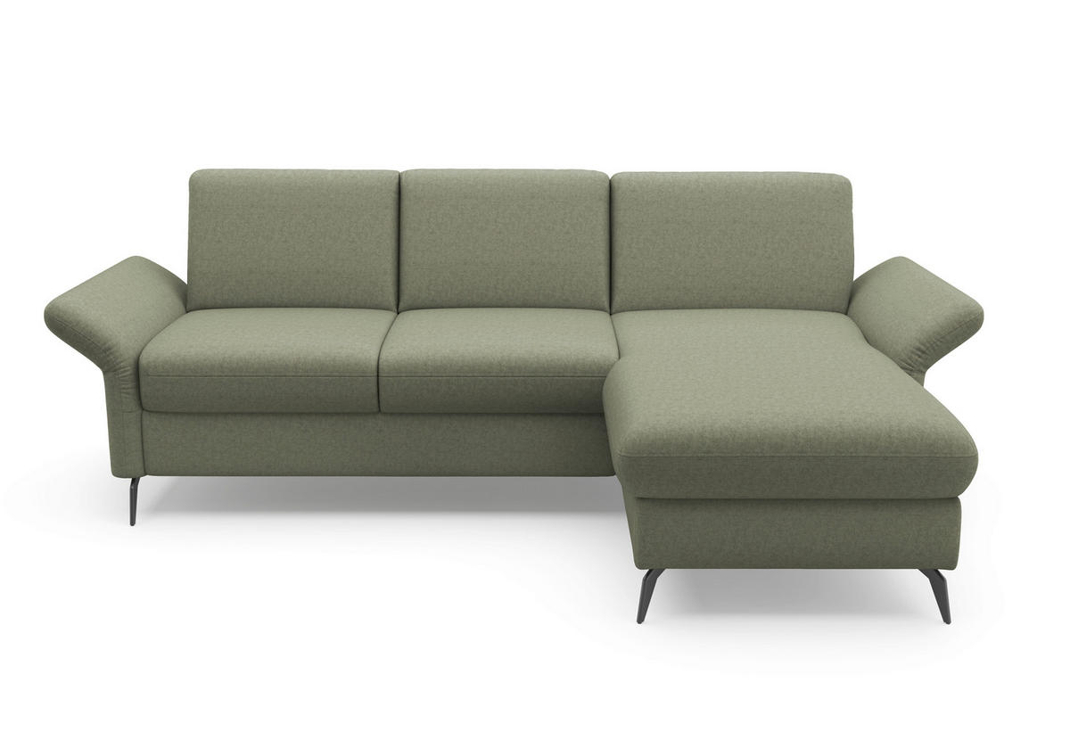 ECKSOFA ROCHELLE E Olivgrün Flachgewebe  - Schwarz/Olivgrün, KONVENTIONELL, Textil/Metall (251/164cm) - Sit & More