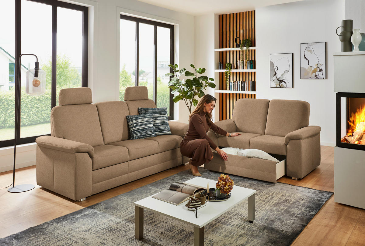 SITZGARNITUR Chenille Altrosa, Hellbraun  - Hellbraun/Alufarben, Konventionell, Textil/Metall (208/156/96/89cm) - Beldomo Comfort