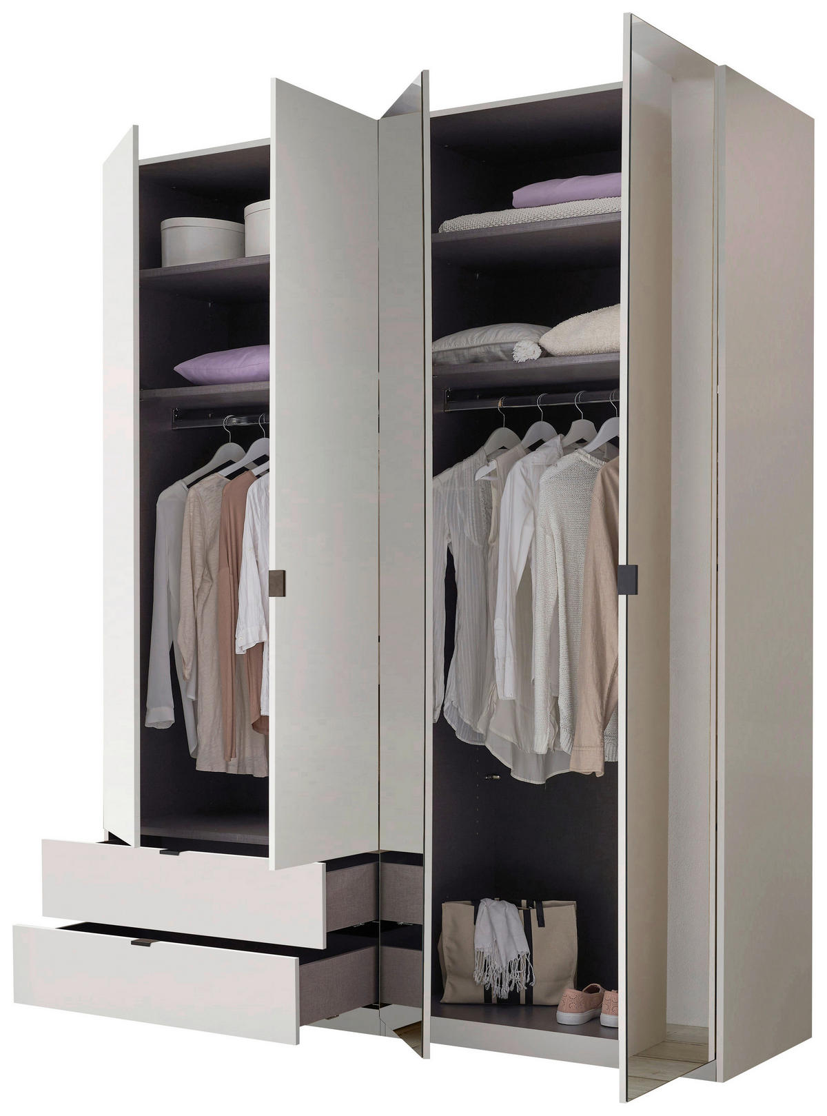 DREHTÜRENSCHRANK 180/225,5/57 cm,  in Weiß, 4-türig  - Schwarz/Weiß, KONVENTIONELL, Glas/Holzwerkstoff (180/225,5/57cm) - Xora