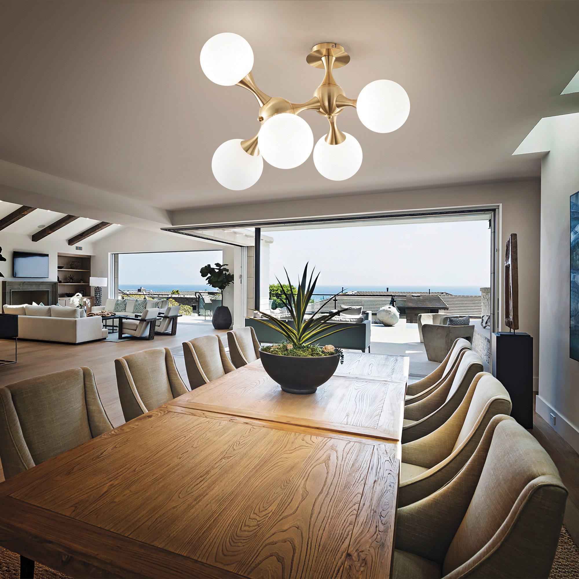 DECKENLEUCHTE Nodi 55/55/50 cm   - Messingfarben, Design, Glas/Metall (55/55/50cm) - Ideal Lux