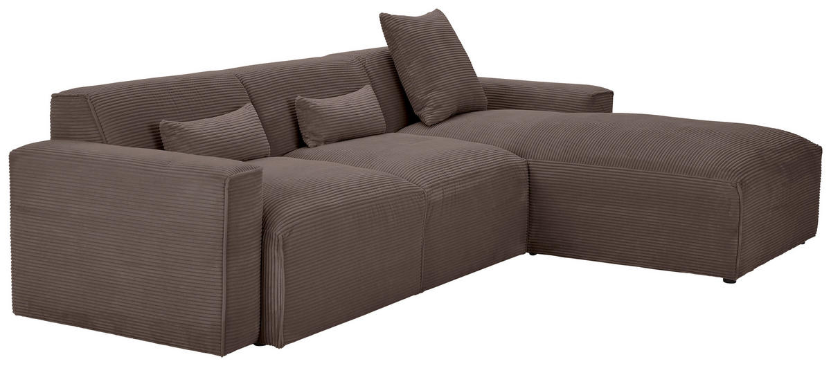 ECKSOFA in Cord Mokka  - Schwarz/Mokka, Design, Kunststoff/Textil (303/196cm) - Livetastic