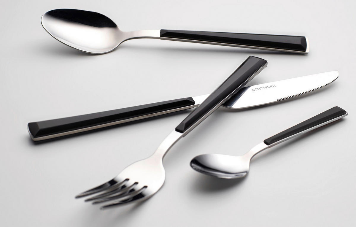 BESTECKSET 16-teilig Edelstahl  - Silberfarben/Schwarz, Basics, Kunststoff/Metall - Echtwerk